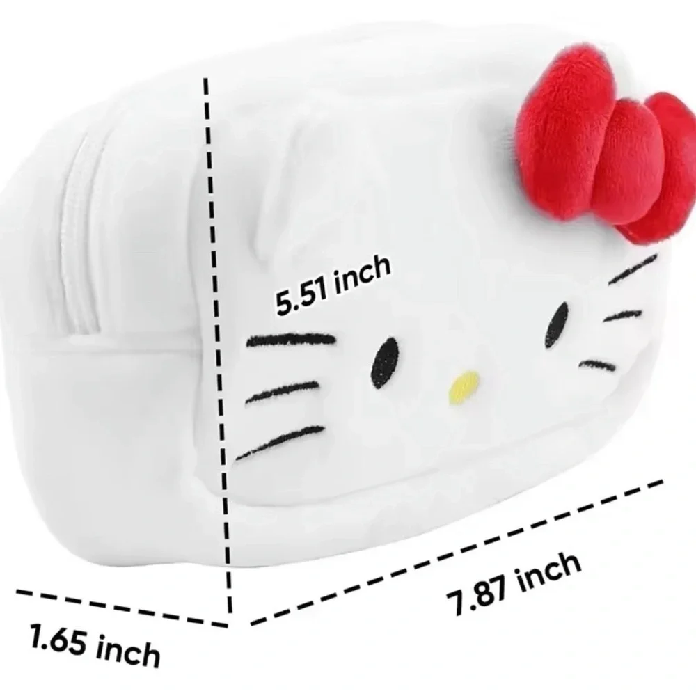 ⭐️NEW⭐️ Hello Kitty White Fuzzy Character Cosmetics Pencil Pen Bag